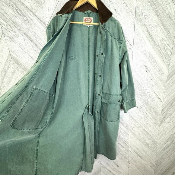 Vintage Australian Outback Mens Large Canvas Cotton Duster Coat Jacket Green - Picture 10 of 11